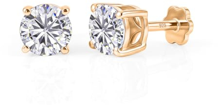 TJC Poke-Free Flat Back Moissanite Solitaire Stud Earrings Lab-Created Diamond 4/5/6/7/8MM 925 Sterling Silver Earrings for Women & Men Helix/Tragus/Lobe Piercings Flower Back Earrings Hypoallergenic