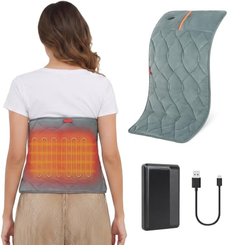 Cordless Electric Heat Pad with Battery，Portable Heating Wrap Warmer Pad | With 10000mAh Power Bank and 3 Heat Settings for Back, Neck & Shoulder,Cramps Relief, Lumbar, Abdomen.Gift for Women Man