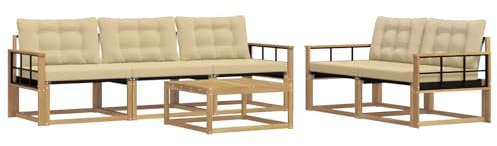 vidaXL Outdoor-Sofagarnitur 6 pcs Weiß und Beige 79 x 79 x 37 cm, Garten-Sofa, modernes Ecksofa, Robustes Loungemöbel, stilvolle Terrasse, Bequeme Sitzgruppe