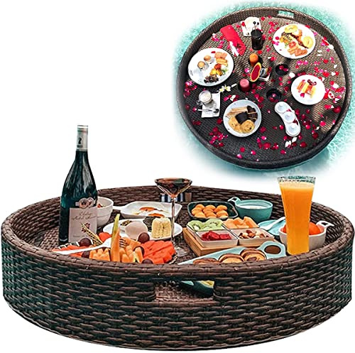 forestalk Vassoio Galleggiante in Piscina in Rattan 31 Pollici di Grande Bordo di Servizio Portabeve Impermeabile per Barbecue Beach Party Outdoor Lounge Cooler Stand Colore del caffè