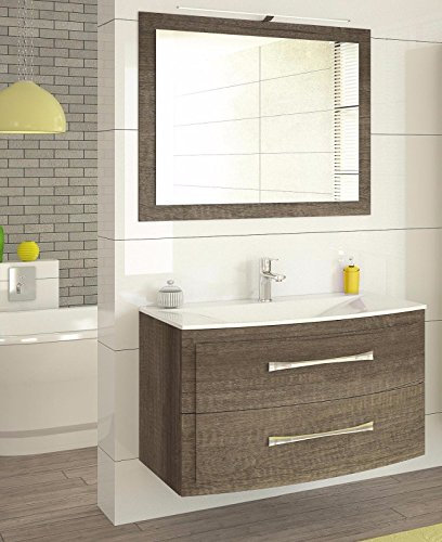 naka24 Badmöbel Set Luna Eiche/KARBON'' Badezimmer MÖBEL BADSET MIT WASCHBECKEN LED (Waschtisch Spiegel)