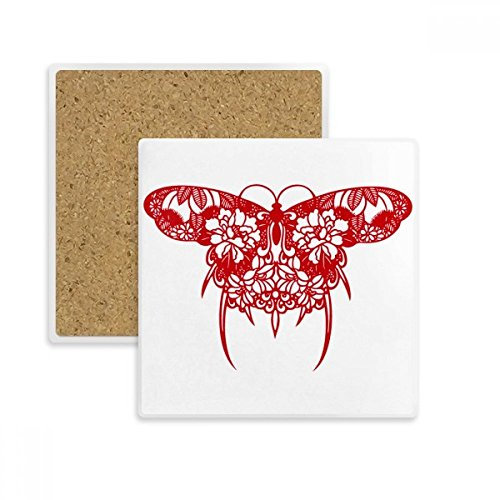 DIYthinker Chinese Kite Butterfly in Red Square Coaster Cup Mug Holder Absorbent Stone for Drinks 2pcs Gift