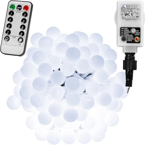 VOLTRONIC LED Partylichterkette, innen und außen, IP44, Fernbedienung, Größen- und Farbwahl, 100 LEDs, kaltweiß