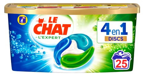 Le Chat Discs - L'Expert - Lessive en Capsules - 4 en 1 - Efficacité Complète - Recyclé et Recyclable - 75 Lavages (Lot de 3 x 25 doses)