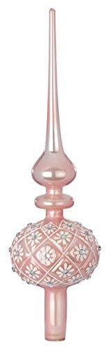 MAGIC Dekorierte Christbaumspitze Weihnachtsbaumspitze Glas 31cm Weihnachtsbaum Christbaum Spitze Deko Weihnachten Farbe: hell rosa/weiß