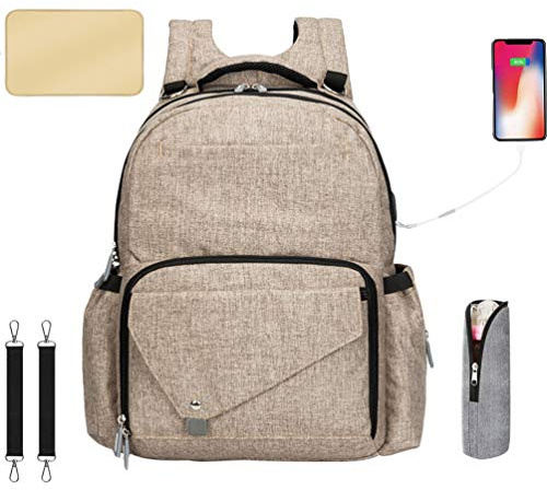 Rengzun Multifunktional Babytasche Baby Wickelrucksack Wasserdicht Oxford Großer Kapazität Wickeltasche mit USB-Lade Port, Kinderwagenhaken & Wickelunterlage