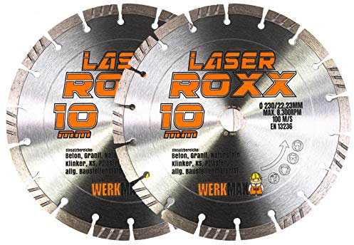 Werkmax, Diamant Trennscheibe, Diamantscheibe, Laser Roxx 230 mm, 2er-Set, Universal, Beton,Neuentwicklung