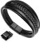 murtoo Herren Armband Edelstahl Echtleder Armband Naturstein Geflochten Mit Magnet Verschluss (23.0cm, schwarz)