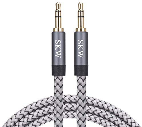SKW Cavo Aux 3,5mm (audio Hi-Fi), Cavo Audio Jack Maschio a Maschio per stereo domestico, iPhone, iPod, IPad, Echo Dot, Sony ecc. (1M,Argento)