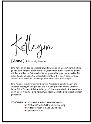 Kollegin Definition, Personalisiertes Poster, Geschenk für Kollegin Lieblingskollegin, Geburtstag, Abschied, Arbeit, Danke sagen, Lieblingskollegin, Wörterbuch