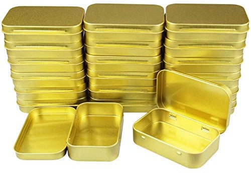 20 Stück rechteckige Metalldosen Leere Scharnierdosen Behälter Basic Notwendigkeiten Home Storage Organizer Mini Box Set 95 x 62 x 20 mm Golden