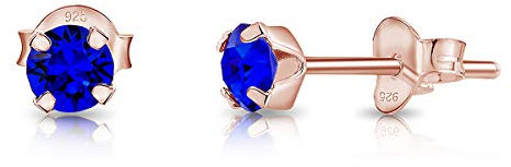 Orecchini Donna Oro Rosa - Orecchini Punto Luce Blu - Orecchini Argento 925 Placcati Oro Rosa con Brillantini di Cristallo Blu 4 mm - Orecchini Piccoli Oro Rosa - Orecchini Brillanti