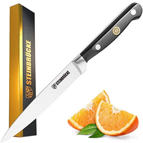 Motovecor Utility Knife 5 inch, Kitchen Utility Knife Forged from German Stainless Steel 5Cr15Mov(HRC58), Full Tang, Razor Sharp Paring Knife with Ergonomic Handle for Cutting Fruits, Vegetables