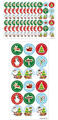 HENBRANDT Große Weihnachtsaufkleber für Jungen und Mädchen, 180 Stück, Selbstklebende Weihnachtsdekoration