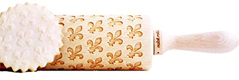 Holz Teigroller mit Prägemuster Lilie | Fleur de Lys