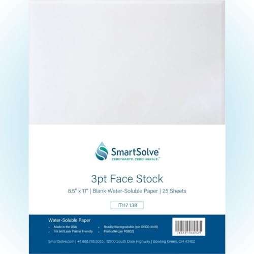 SmartSolve Wasserlösliches Papier, 3 Pt, löst sich schnell in Wasser auf, biologisch abbaubar, umweltfreundlich, kompatibel mit Druckern, Basteln, Zeichnen, Notizen, Briefgröße, 21,6 x 27,9 cm, 25