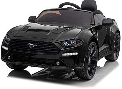 ES-TOYS Voiture électrique pour enfant Ford Mustang Drift Version – Licence – 24 V, 2 batteries 12 V 7AH, 2 moteurs 775 + 2,4 GHz + siège en cuir (noir)