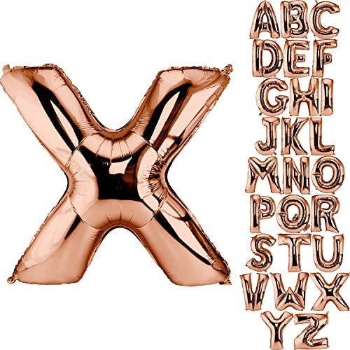 DekoRex Folienballon Rosegold 100cm Luftballon Geburtstag Hochzeit Deko (Buchstabe X)