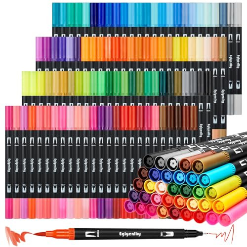 Eglyenlky Malstifte, Marker für Erwachsene, Doppelspitzen, Pinselstifte mit 100 Farben, auf Wasserbasis für Erwachsene, zum Zeichnen, Schreiben, Kalligraphie, Färben, Skizzieren, Kunstlieferant
