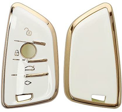 kwmobile Autoschlüssel Hülle kompatibel mit BMW 3-Tasten Smart Key Autoschlüssel - Schlüsselhülle Silikon Cover - Weiß Gold