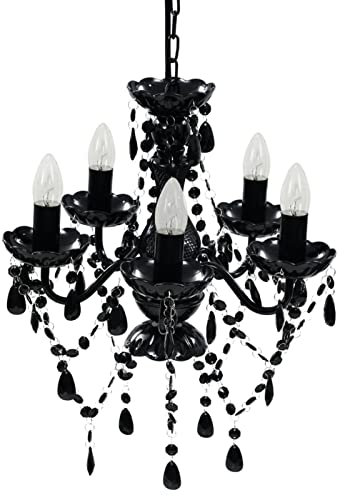 Gecheer Acryl Kronleuchter künstliche Kristall-Kronleuchter Deckenlampe Pendelleuchte Fur Wohnzimmer,Esszimmer,Schlafzimmer,Kristall Kronleuchter 5 Flammig Schwarz Lüster Hängelampe