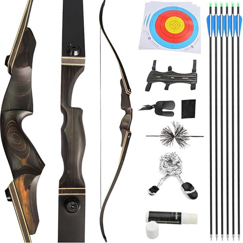 SHARROW 60 Zoll Recurvebogen Set Erwachsene 25-60 Lbs Takedown BogenschießEn Jagdbogen Pfeil Bogen Set Erwachsene Sportbogen Langbogen Recurve Bogen Pfeil Set Recurvebow Rechtehand(60Lbs, Bogenset)