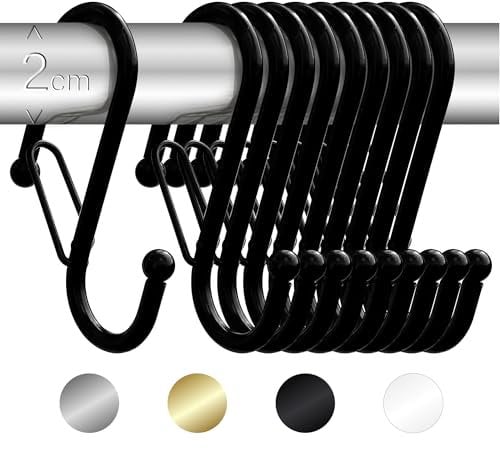 Blau Marité Pack de 10 Ganchos en S para Colgar – Ganchos en Forma de Ese con Cierre Anticaída para Cocina, Baño, Armario y Almacenaje – Gancho para Barras de hasta 2 cm Diámetro – Negro