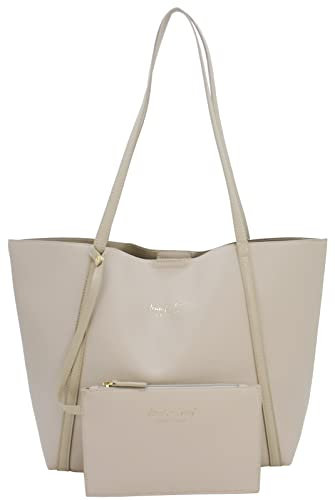 JENNIFER JONES - 2-teiliges Set Shopper mit Kosmetiktasche - Große & Modische Schultertasche - 17 Liter Volumen (Beige)