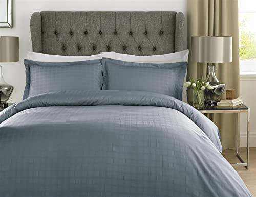 Roseley 100% Cotton Bed Set 400TC Natural Breathable Checked Duvet Cover Pillowcases Home Hotel Bedding Hypoallergenic [Double, Smoky Blue]