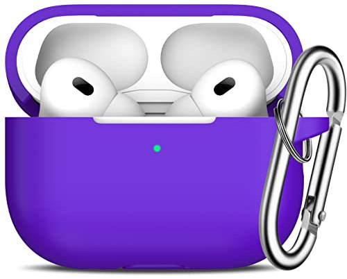 R-fun Kompatibel mit AirPods Pro 2/1 Generation Hülle Cover mit Schlüsselanhänger, Vollschützende Silikonhülle Kompatibel mit Apple AirPods Pro 2022/2019 Ladehülle,Violett