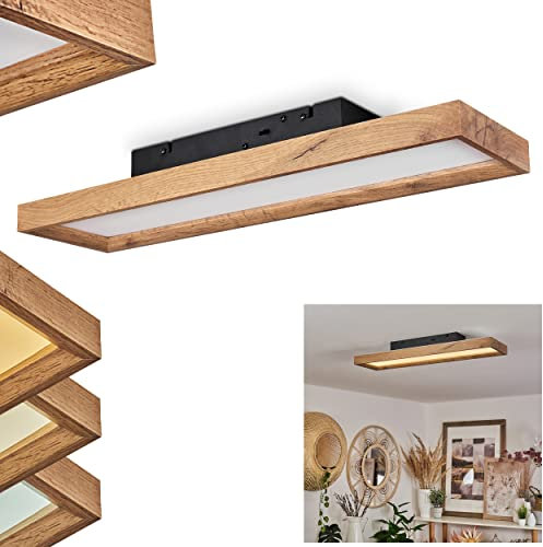 HOFSTEIN LED Deckenpanel Longvic, Deckenlampe aus Metall/MDF/Kunststoff in Schwarz/Weiß/Braun in Holzoptik, Leuchte mit eingebauten Dimmer, 1 x LED 18 Watt, 2400 Lumen, 2700-4500-6500 Kelvin