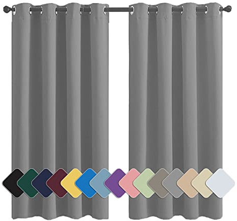 MENGH Gardinen Blickdicht Vorhang Schlafzimmer Ösen Thermo Vorhänge Kälteschutz, (24 Farben, 82 Größen) hellgrau 1 Stück 90x100cm(HxB)