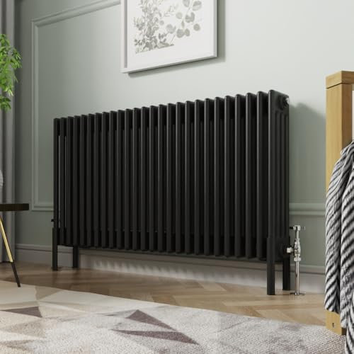 NRG 600x1190mm Black Cast Iron Radiator 4 Column Perfect for Bathrooms, Kitchen, Living Room