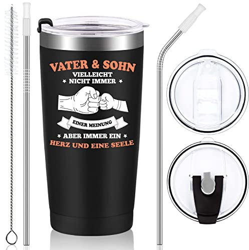 Livole Papa Geschenk zum Vatertag, Weihnachten, Vater Sohn Geschenke, Geschenkideen für Vater, Väter, Männer, Papa Geschenk Geburtstag, Vatertag Tasse, 600ml Thermobecher, 20Oz Edelstahl Becher