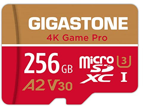 [5 Jahre kostenlose Datenrettung] GIGASTONE 256GB Micro SD Karte, 4K Game Pro, bis zu 130/85 MB/s, MicroSDXC Speicherkarte für Nintendo Switch 1 Gopro DJI, A2 V30 U3 +Adapter