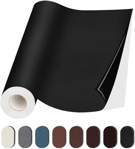 MICTER Leder Patch Selbstklebend, 15 x 300cm Kunstleder, Reparatur Kit für Möbel, Sofa, Autositze, Taschen, Renovierung (Schwarz)