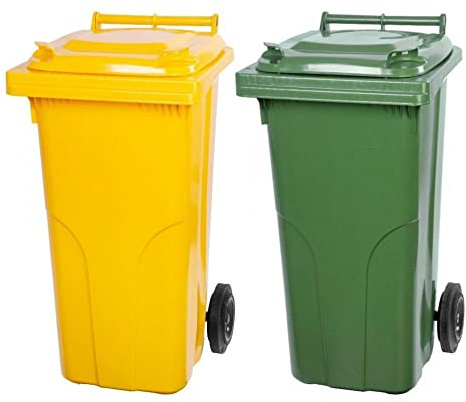 PROREGAL SuperSparSet 2x 2-Rad-Mülltonne MGB | HDPE-Kunststoff | 120 Liter | Gelb & Grün | Mülltonne, Müllgroßbehälter, Mülleimer, Abfalltonne, Müllbehälter, Universaltonne