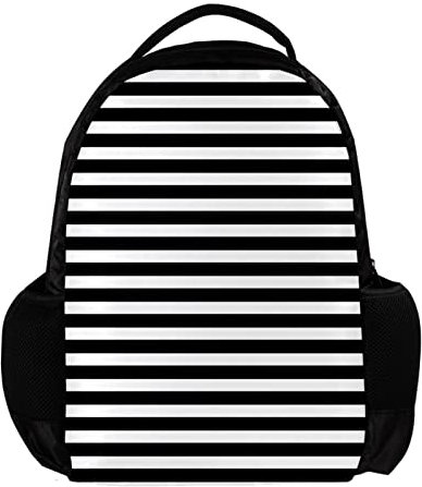 Rucksack für Damen und Herren, Schule, Reisen, Arbeit, Rucksack, Schwarz und Weiß gestreift bedruckt, Mehrfarbig, 27.5x13x40cm, Rucksack Rucksäcke