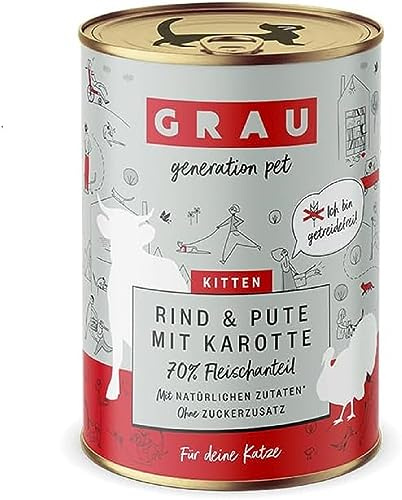 Grau – das Original – Nassfutter für Katzen - Kitten - Rind, Pute & Karotte, 1er Pack (1 x 400 g)