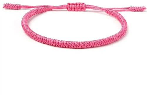 Pulsera Tibetana | Tejida a Mano, Ajustable de 15 a 24 cm, Para Hombre y Mujer, Nudo Tradicional Budista | Amuletos de la Suerte y Protección | Pulseras de Hilo Rojo | Pulsera Hilo Rojo (Rosa)