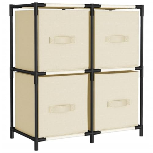 ZQQLVOO Schränke Anrichte Mehrzweckschrank Kommode mit 4 Körben aus Stoff Creme 63×30×71 cm Stahl