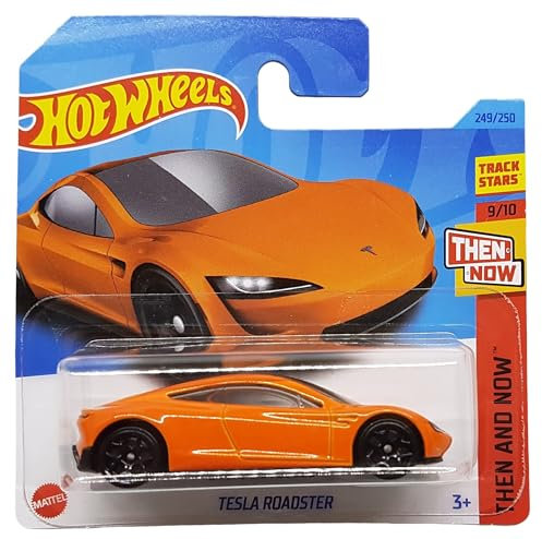 Hot Wheels - Tesla Roadster - Then and Now 9/10 - HKJ47 - Short Card - orange - Track Stars - Mattel 2023