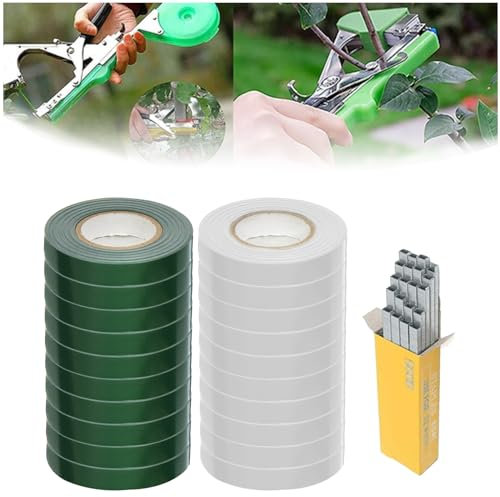 10 Rolls Tape for Plant Tying Machine,Garden Tape Roll Plant Tape, with 10000pcs Staples,Plant Tying Machine Tape Accessories Plant Ribbons Plant Garden Tie for Branches , Climbing Planters, Flowers
