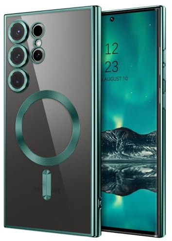 DUEDUE Cover Magnetica per Samsung Galaxy S24 Ultra 6.8[Compatibile con MagSafe], Custodia per Samsung S24 Ultra Case Sottile TPU Silicone Anti-Scivolo, Ricarica Magnetica Wirelesse, Verde Alpino