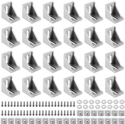 JMIATRY Lot de 24 Profilés en Aluminium 30 x 30mm, Equerre de Fixation, Cornière Raccord pour Support Joint à Angle Droit, Connecteur d'Angle
