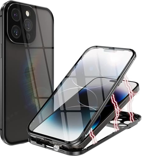 CoolGadget Magnetische 360 Grad Hülle für iPhone 14 Pro - Doppeltes Panzerglas, Stoßfest, Ultra Slim Design - Schwarz