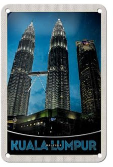 Femer Blechschild Reise 12x18cm Kuala Lumpur Malaysia Wolkenkratzer Schild
