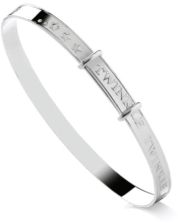 Old English Jewellers Solid 925 Sterling Silver Expanding Nursery Rhyme Baby Bangle Bracelet Twinkle Twinkle Little Star Children's