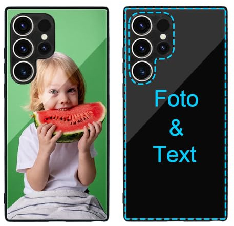 MXCUSTOM Personalisierte Handyhülle für Samsung Galaxy S24 Ultra 5G, Benutzerdefiniert Kratzfest Gehärtetes Glas Weicher Stoßfänger Hülle mit Eigenem Foto Bild Text Individuelle Schutzhülle(GHS-BK-P1)
