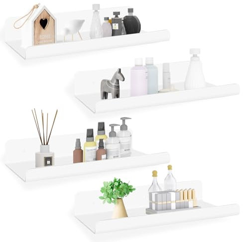Avmvnvc Étagère Murale, Lot de 4 Etagere Murale sans Percage, 30CM Étagère Murale Blanche en Acrylique, Tablette Murale Étagère Flottante pour Salon, Cuisine, Chambre, Salle de Bain